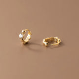 925 Silver Irregular Texture Zircon Beads Ear Bone Gothic Hoop Earrings