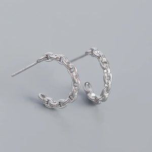 925 Silver Punk Chain Stud Earrings Hip Hop Gothic French Jewelry