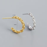 925 Silver Punk Chain Stud Earrings Hip Hop Gothic French Jewelry