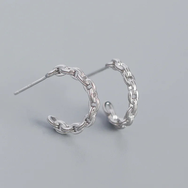 925 Silver Punk Chain Stud Earrings Hip Hop Gothic French Jewelry
