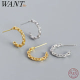 925 Silver Punk Chain Stud Earrings Hip Hop Gothic French Jewelry