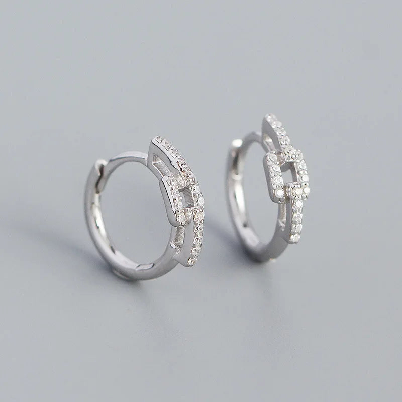 925 Silver Zircon Circle Earrings Punk Hip Hop Gothic Party Jewelry