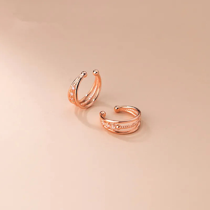 925 Silver Multi-layered Ear Clip Earrings