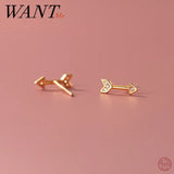 925 Silver Zircon Arrow Stud Earrings Punk Gothic Style