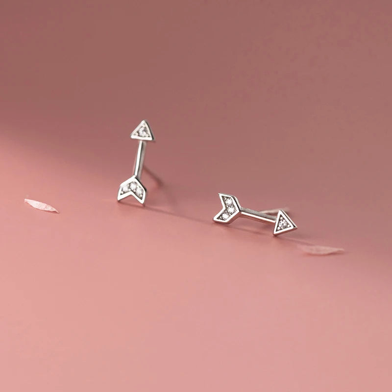 925 Silver Zircon Arrow Stud Earrings Punk Gothic Style