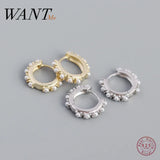 925 Silver Punk Spike Pearl Huggie Stud Earrings