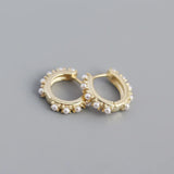 925 Silver Punk Spike Pearl Huggie Stud Earrings