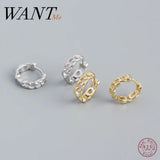 925 Silver Punk Rock Twist Huggie Earrings for Women Goth Hip Hop Unisex