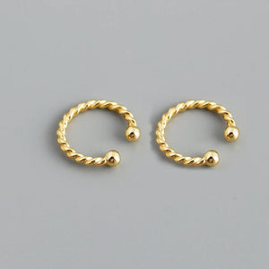 925 Silver Twist Circle Ear Clip Hoop Earrings