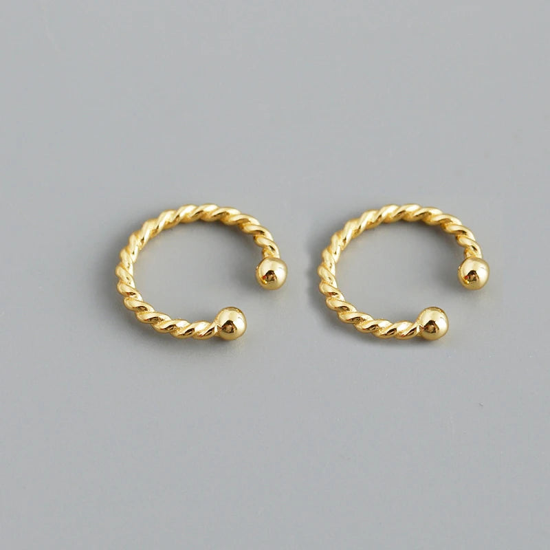 925 Silver Twist Circle Ear Clip Hoop Earrings
