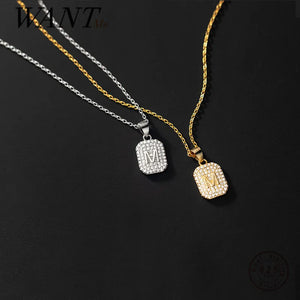 925 Silver Zircon Square Letter Pendant Necklace Punk Rock Party Jewelry