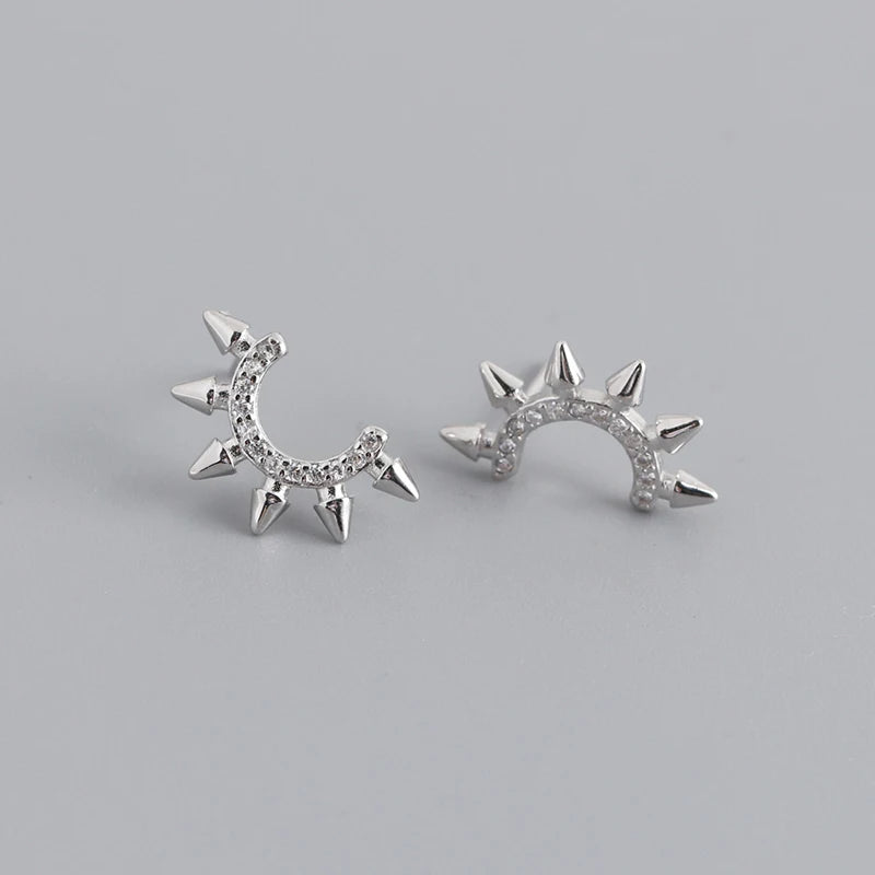 925 Silver Punk Spike Rivets Stud Earrings Gothic Bohemian Jewelry