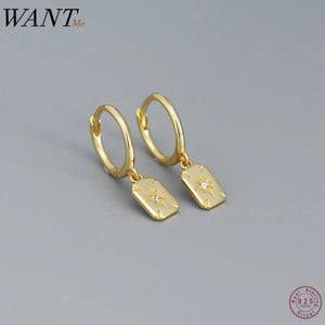 925 Silver Punk Square Light Star Dangle Earrings for Women