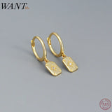 925 Silver Punk Square Light Star Dangle Earrings for Women