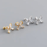 925 Silver Bow Zirconia Spiral Stud Earrings