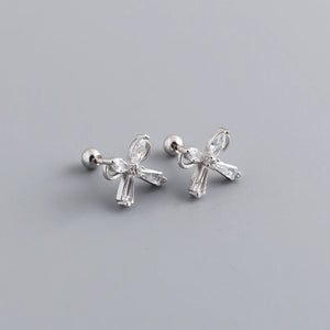 925 Silver Bow Zirconia Spiral Stud Earrings