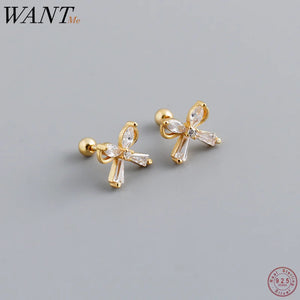 925 Silver Bow Zirconia Spiral Stud Earrings