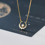 925 Silver Romantic CZ Star Moon Pendant Necklace