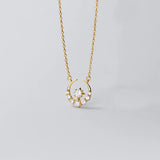 925 Silver Romantic CZ Star Moon Pendant Necklace