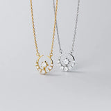 925 Silver Romantic CZ Star Moon Pendant Necklace