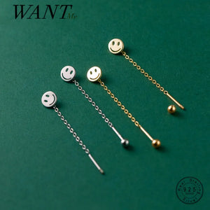925 Silver Chain Tassel Smiley Earrings Punk Goth Jewelry