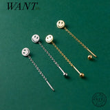 925 Silver Chain Tassel Smiley Earrings Punk Goth Jewelry