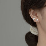 925 Silver Clover Stud Earrings Zircon Jewelry