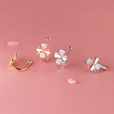 925 Silver Clover Stud Earrings Zircon Jewelry