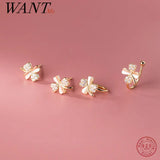 925 Silver Clover Stud Earrings Zircon Jewelry