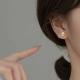 925 Silver Clover Stud Earrings Zircon Jewelry