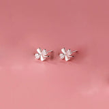 925 Silver Clover Stud Earrings Zircon Jewelry