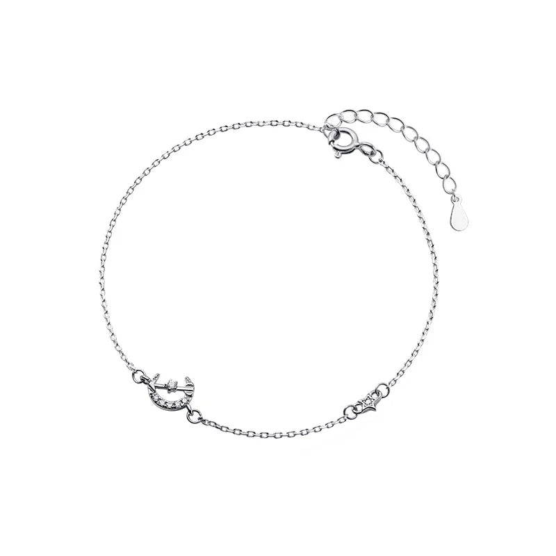 925 Sterling Silver Cupid Moon Charm Bracelet for Women