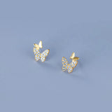 925 Silver Zircon Butterfly Stud Earrings for Women