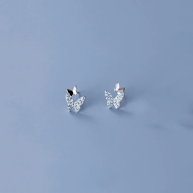 925 Silver Zircon Butterfly Stud Earrings for Women