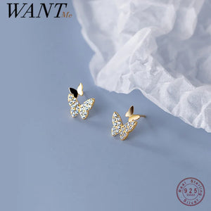 925 Silver Zircon Butterfly Stud Earrings for Women