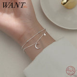 925 Silver Star Moon Chain Bracelet for Women