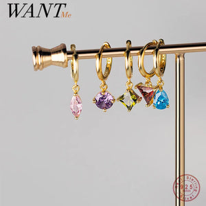 925 Silver Geometric Zircon Pendant Earrings for Women