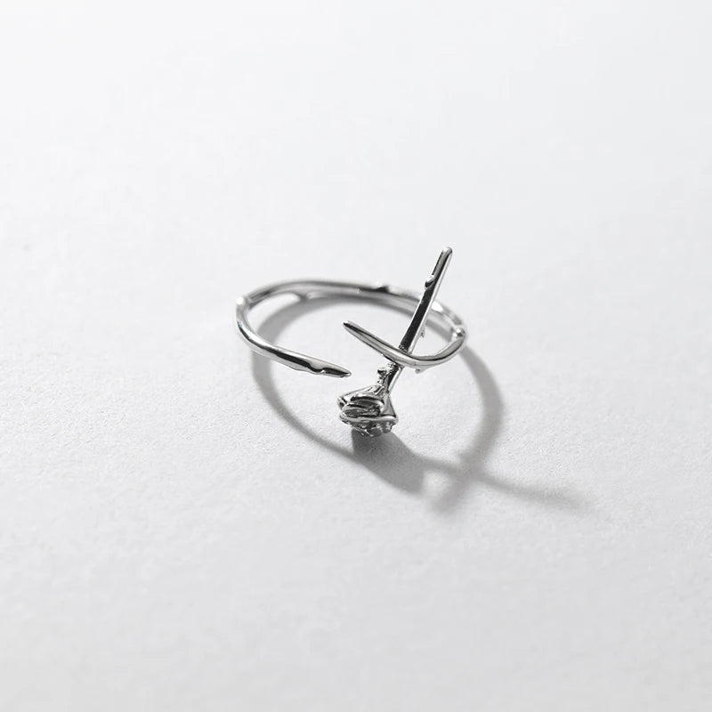 925 Silver Open Finger Rose Flower Ring Women Charm Party Jewelry