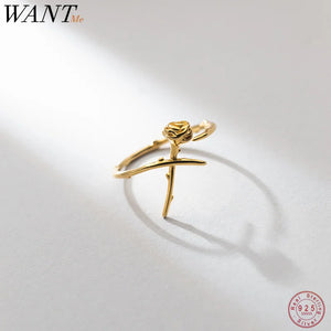 925 Silver Open Finger Rose Flower Ring Women Charm Party Jewelry