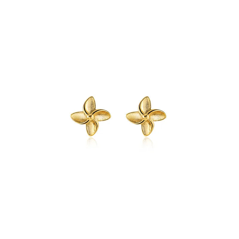 925 Silver Four Petal Flower Stud Earrings Women Teens Kids Jewelry