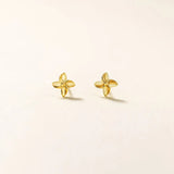 925 Silver Four Petal Flower Stud Earrings Women Teens Kids Jewelry