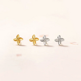 925 Silver Four Petal Flower Stud Earrings Women Teens Kids Jewelry