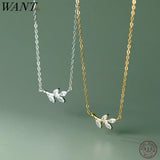 925 Silver Leaf Zircon Pendant Clavicle Necklace for Women