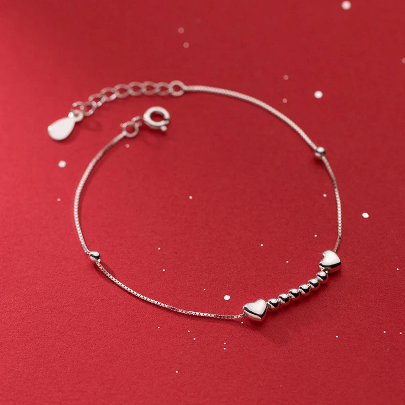 925 Silver Heart Link Charm Bracelet Wedding Jewelry