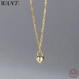 925 Silver Love Heart Lock Pendant Chain Necklace Women Party Jewelry Goth Charm