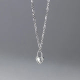 925 Silver Love Heart Lock Pendant Chain Necklace Women Party Jewelry Goth Charm