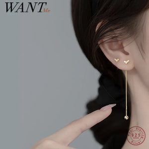 925 Silver Heart Snake Bone Tassel Earrings for Women