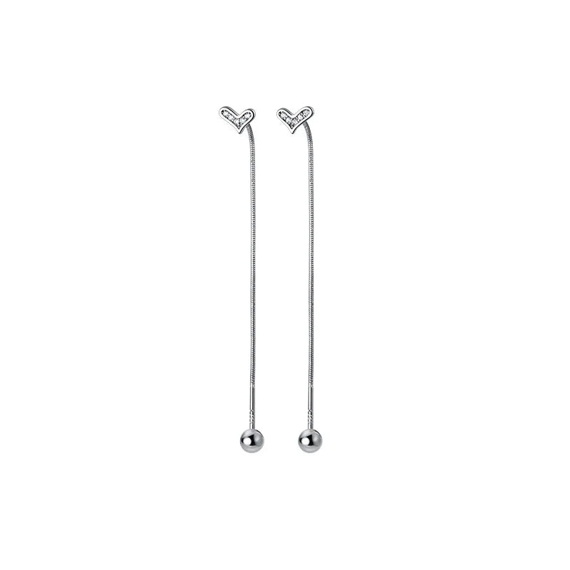 925 Silver Heart Snake Bone Tassel Earrings for Women