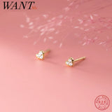 925 Silver Heart Zircon Small Stud Earrings Women Party Accessories
