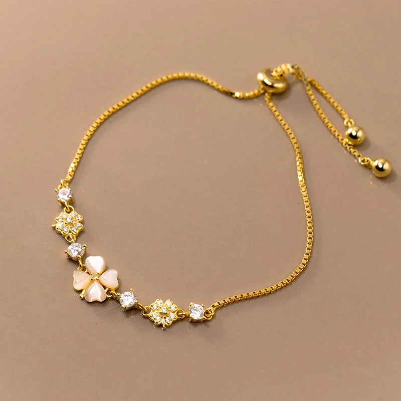 925 Silver Opal Flower Charm Bracelet for Women Wedding